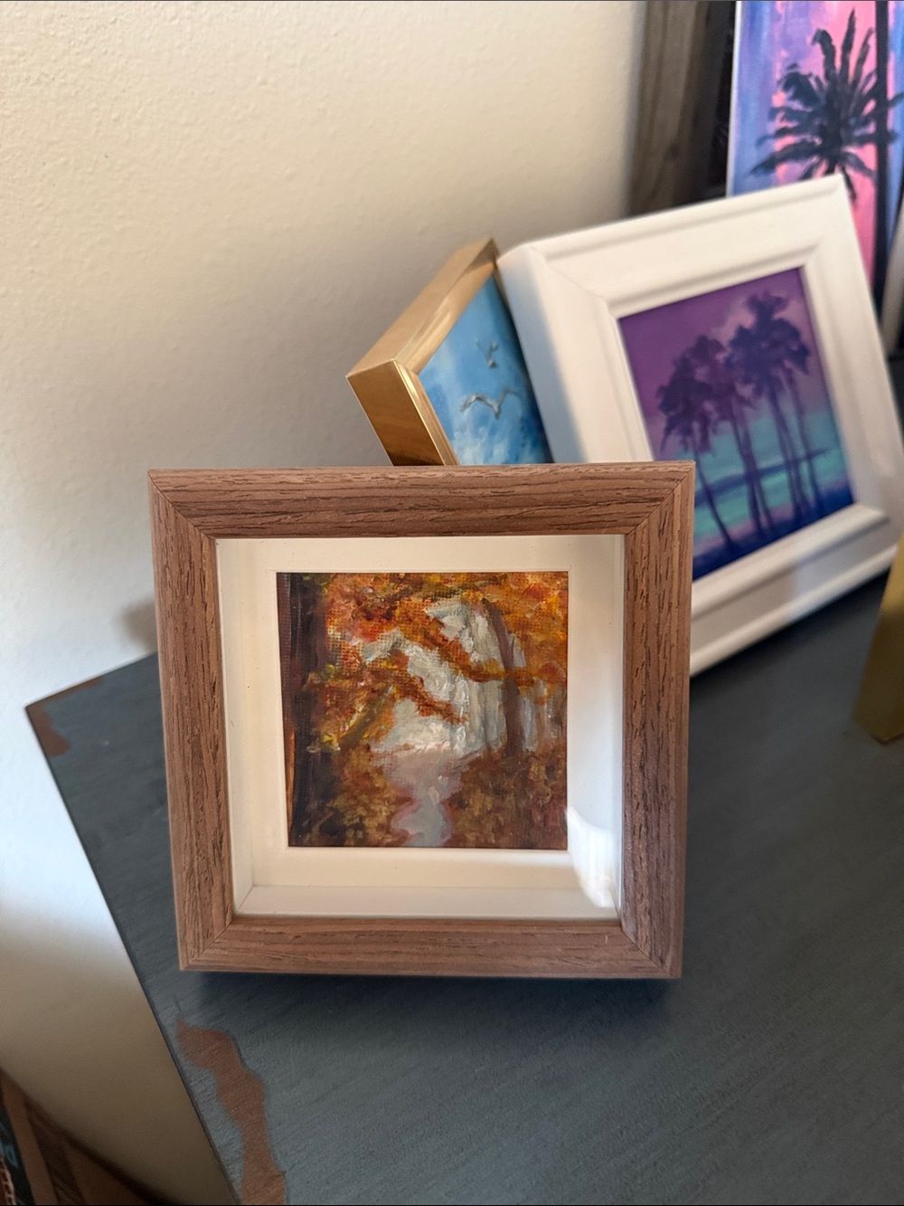 Autumn Woodland Mini Painting in Brown Frame